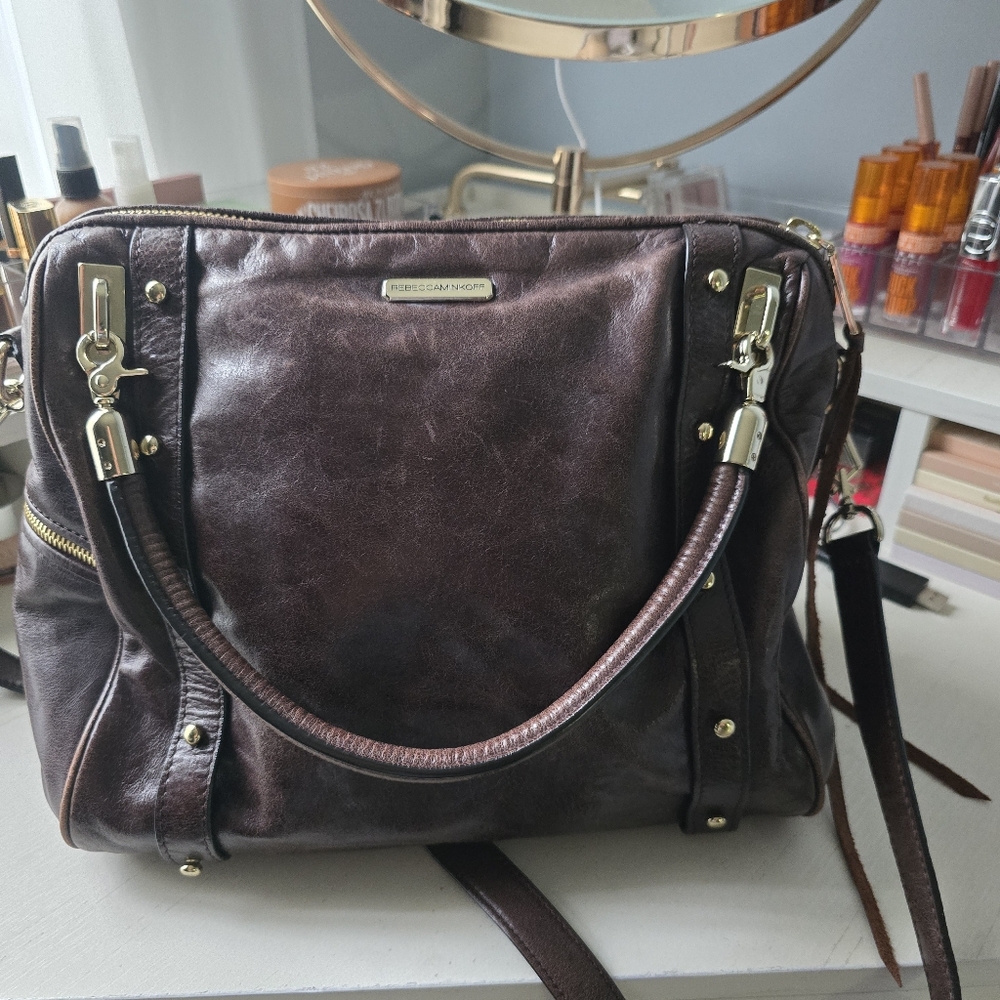 Rebecca Minkoff Brown/Gold Leather Cupid Satchel w/ strap
